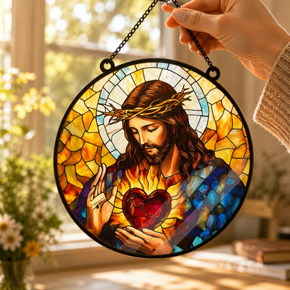 Sacred Heart Of Jesus, Catholic Gift, Gift of Love | Window Hanging Suncatcher
