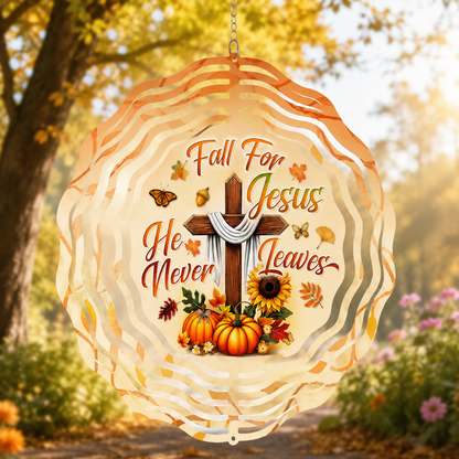 Fall For Jesus He Never Leaves, Christian Gift | Wind Spinner