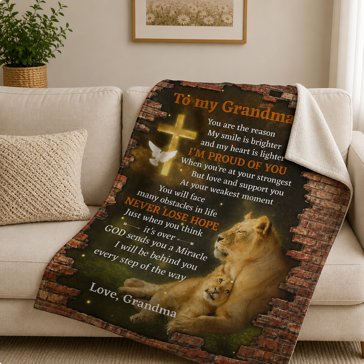 I Will Be Behind You Every Step Of The Way, Lion Gift For Grandson | Personalized Fleece Blanket
