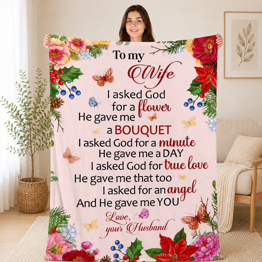 I Asked God For An Angel, Romantic Gift For Wife From Husband | Personalized Fleece Blanket