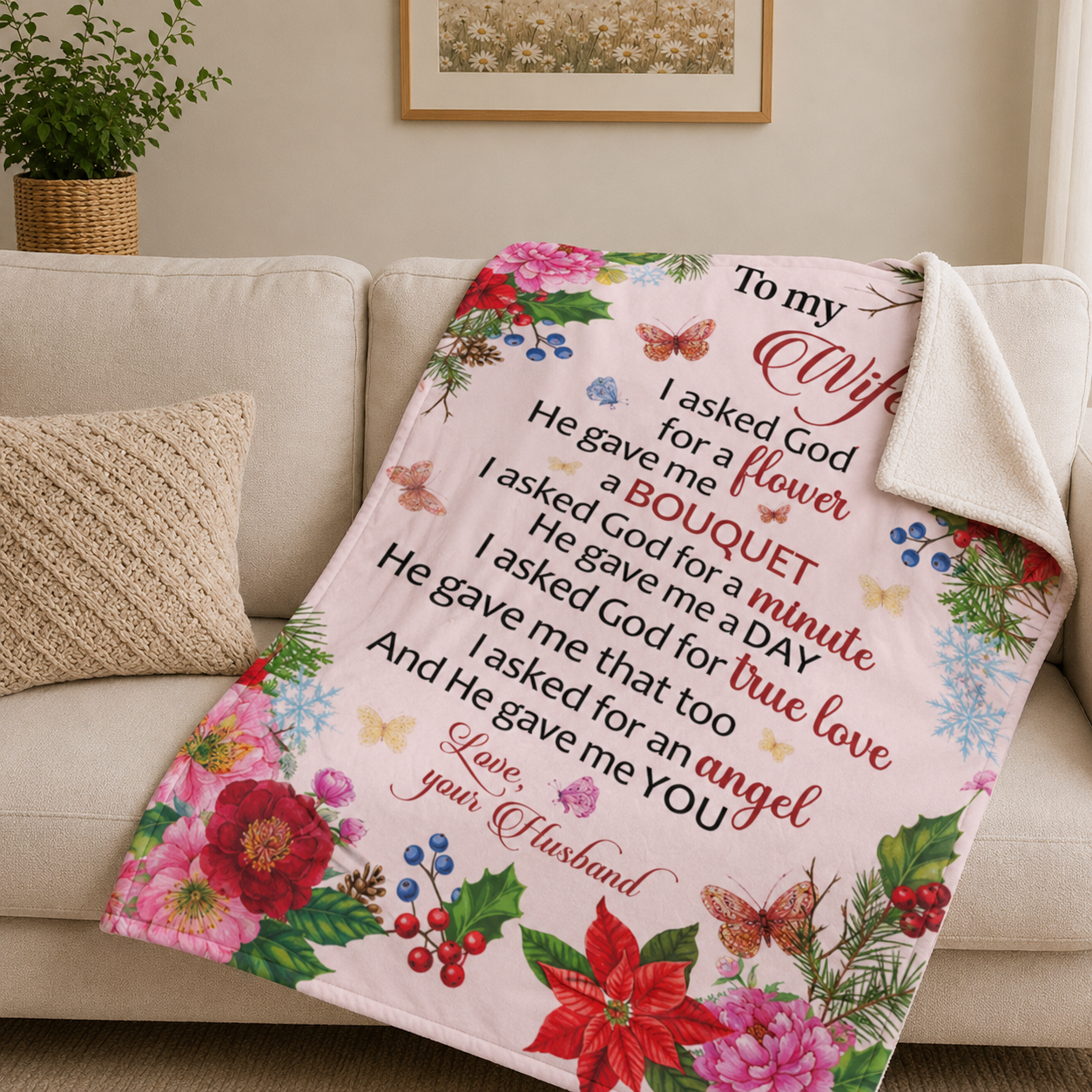 I Asked God For An Angel, Romantic Gift For Wife From Husband | Personalized Fleece Blanket