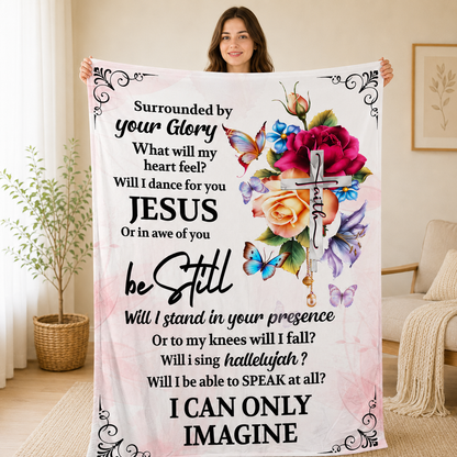 I Can Only Imagine, Jesus Cross Floral Faith | Personalized Fleece Blanket
