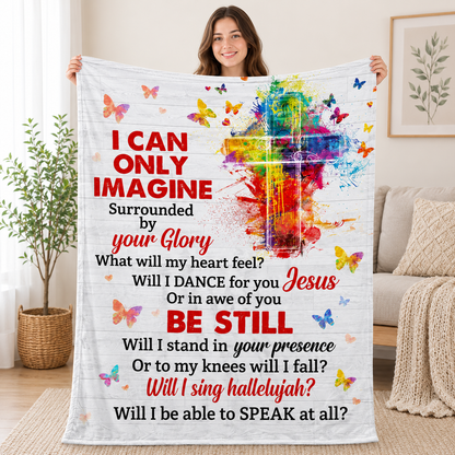 I Can Only Imagine Jesus Cross Faith Gift | Personalized Fleece Blanket