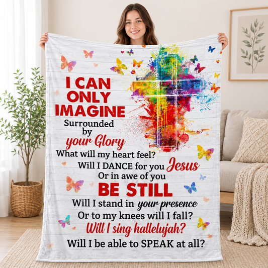 I Can Only Imagine Jesus Cross Faith Gift | Personalized Fleece Blanket