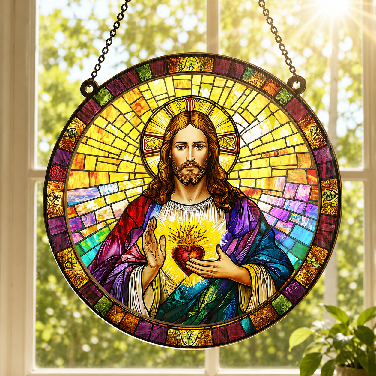 Sacred Heart Of Jesus, Christian Gift, Gift of Compassion | Window Hanging Suncatcher