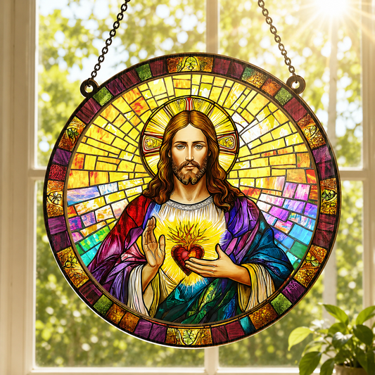 Sacred Heart Of Jesus, Christian Gift, Gift of Compassion | Window Hanging Suncatcher