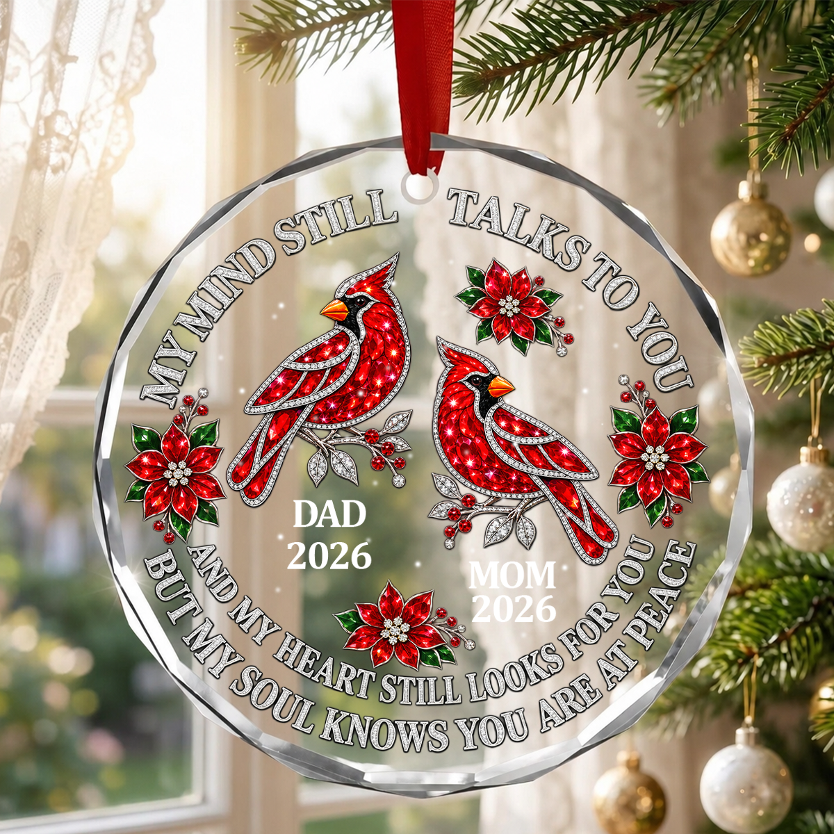 My Mind Still Talks To You, Gift For Mom Or Dad - Personalized Round Shaped Glass Ornament