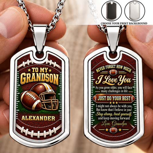 To My Grandson, Gift For Football Lovers | Personalized Dog Tag Necklace