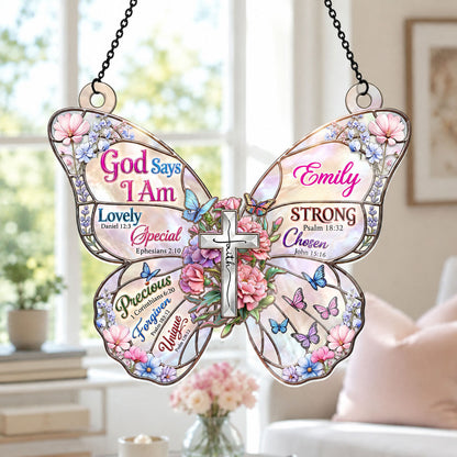 God Says I Am, Christian Gift For Women | Personalized Acrylic Suncatcher