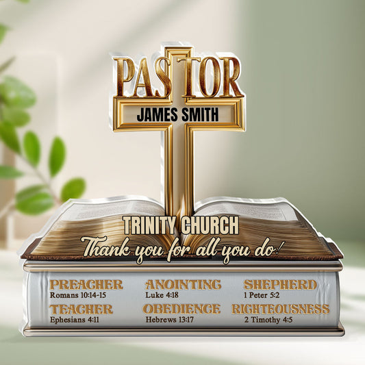 My Preacher, Teacher, & Shepherd, Gift For Pastor | Personalized Custom Shaped Squared Acrylic Plaque