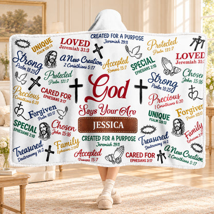 Christian Bible Verse Affirmations, Gift For Loved One | Personalized Wearable Blanket Hoodie