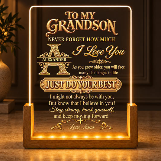To My Grandson Never Forget How Much I Love You, Christian Gifts For Grandson | Personalized Night Light