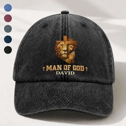 Man Of God | Personalized Vintage Washed Denim Cap