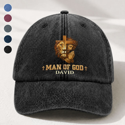 Man Of God | Personalized Vintage Washed Denim Cap
