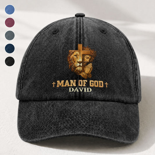 Man Of God | Personalized Vintage Washed Denim Cap