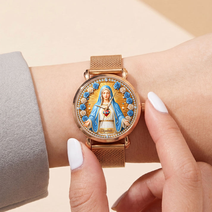 Radiant Immaculate Heart Mary , Gift For Women - Personalized Women's Wrist Watch