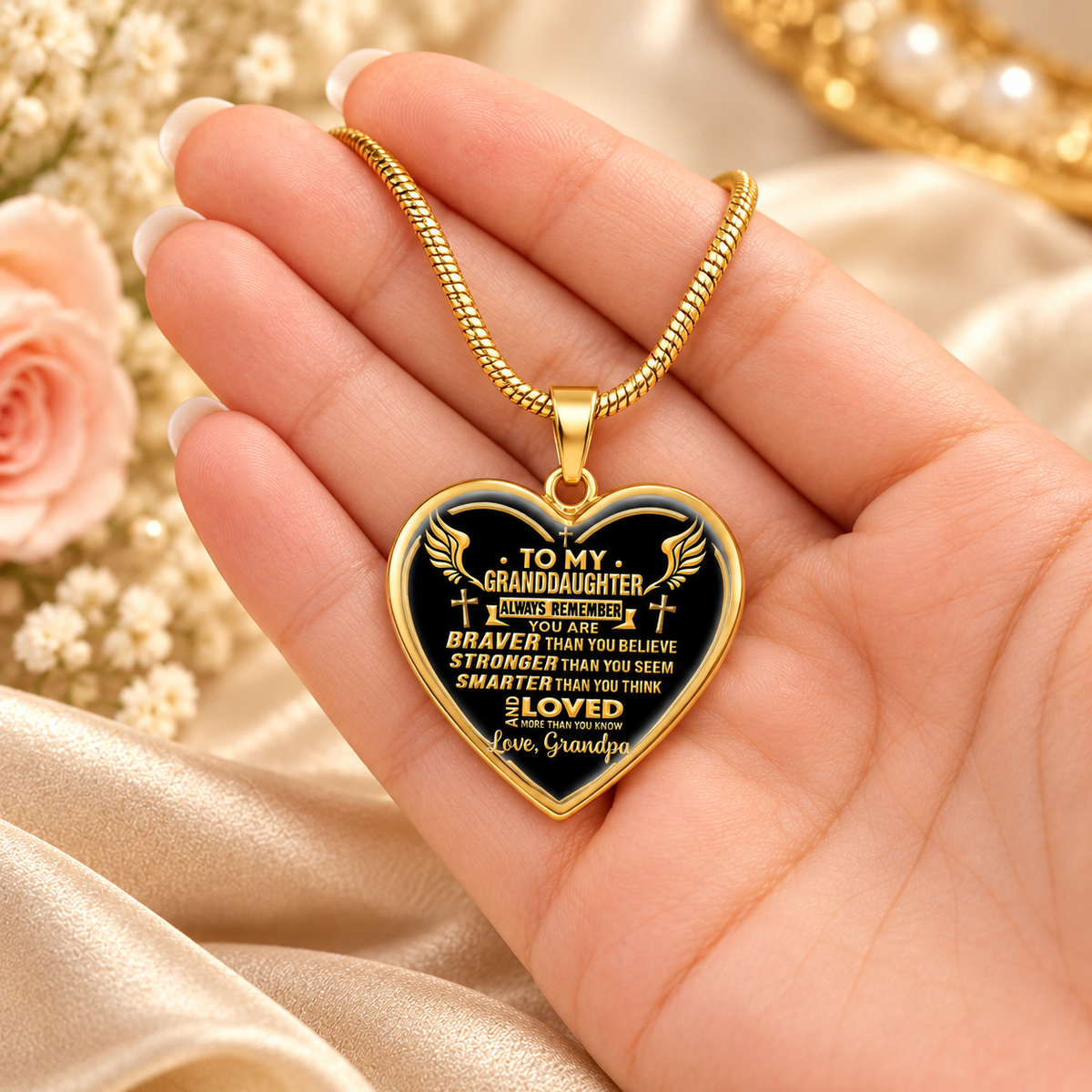 To My Granddaughter And Daughter, Christian Gift For Granddaughter, Daughter- Personalized Heart Necklace