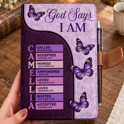 God Says I Am, Gift For Her | Personalized Leather Notebook & Pen Set
