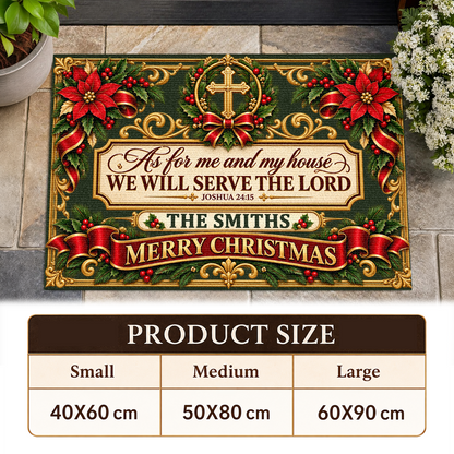 As For Me And My House We Will Serve The Lord, Gift For Christian Family | Personalized Doormat