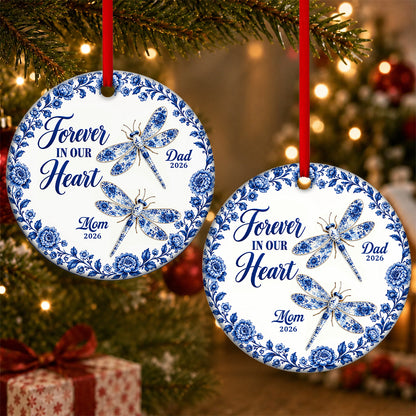 Remembrance Dragonfly, Personalized Gift For Family - Personalized Heart Shaped Ceramic Ornament