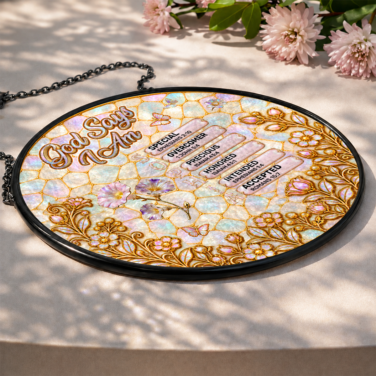 God Says I Am, Christian Mother's Day Gifts For Mom | Personalized Stained Glass Window Hanging Suncatcher