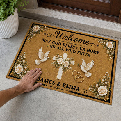May God Bless Our Home And All Who Enter, Gift of Welcome | Personalized Doormat