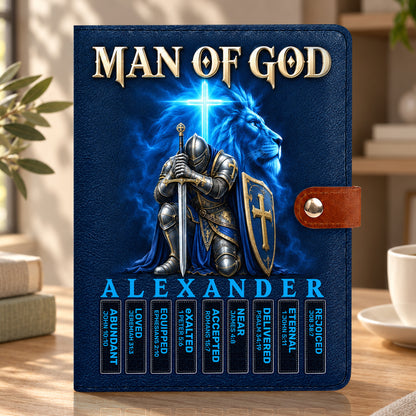 Man Of God, Gift For Men | Personalized Leather Notebook Cover With Pocket