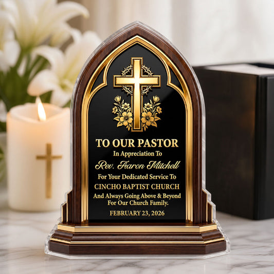 In Appreciation To Our Pastor, Gift For Pastor | Personalized Custom Shaped Acrylic Plaque