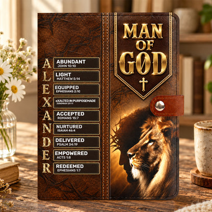 Man Of God, Gift For Men | Personalized Leather Notebook Cover With Pocket