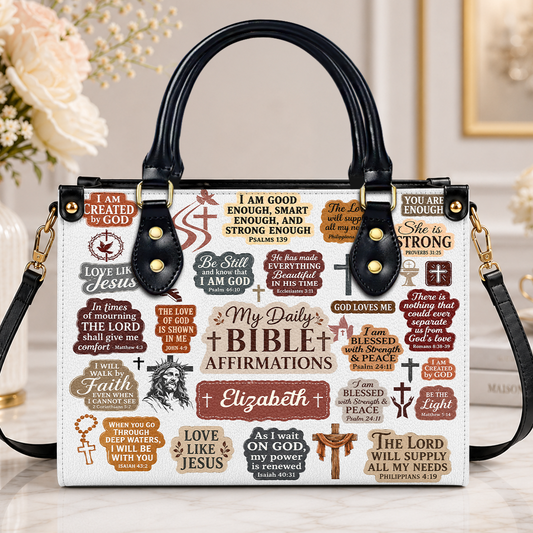 My Daily Bible Affirmation, Gift For Women | Personalized Leather Handbag