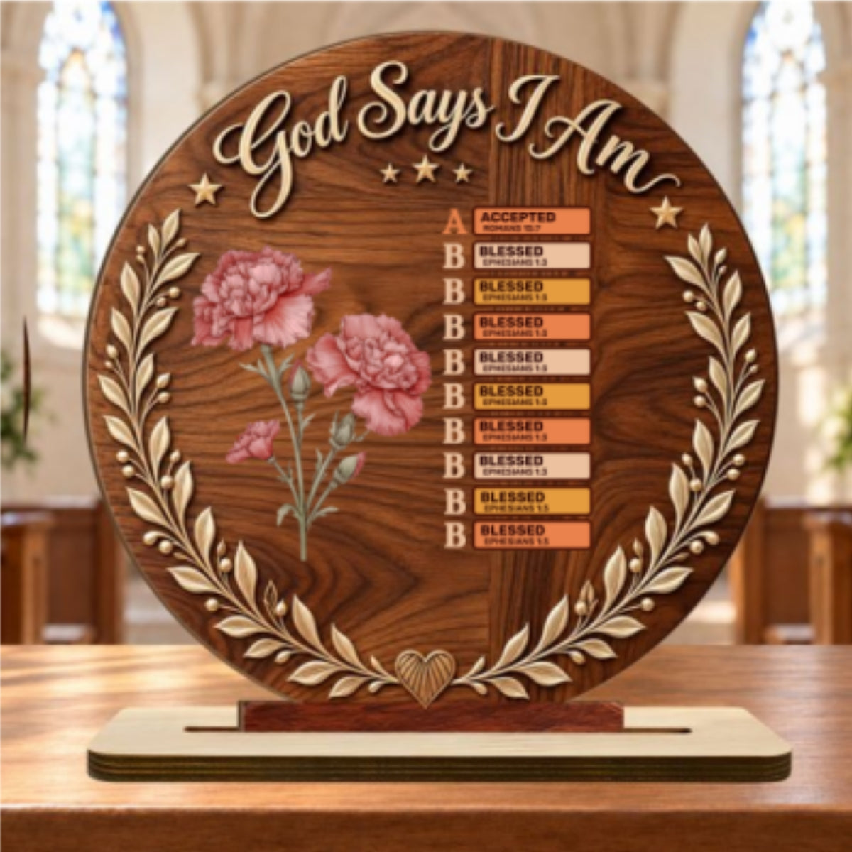 God Says I Am, Personalized Gift | Personalized 2-Layer Wood Plaque With Flat Base