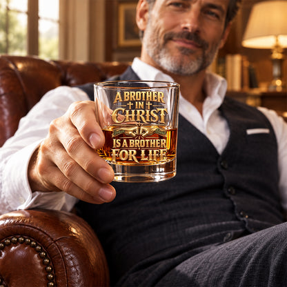 Brother In Christ Are Brother, Christian Gifts For Brother | Personalized Round Whiskey Glass