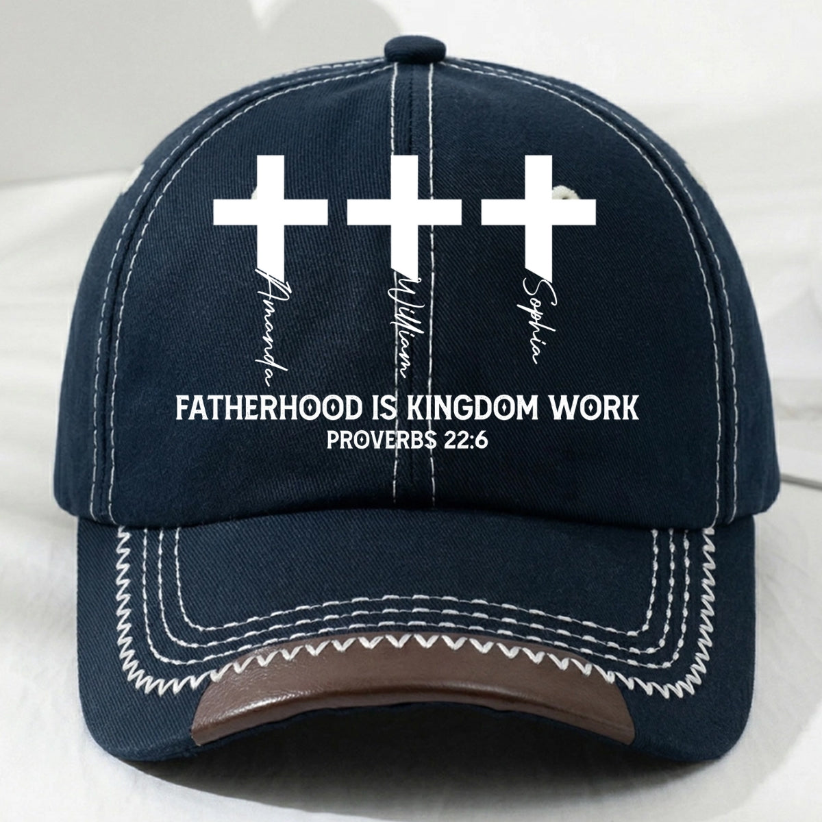 Fatherhood Is Kingdom Work Cross And Name, Gift For Christian | Personalized Vintage Soft Baseball Cap