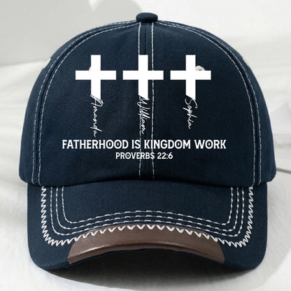 Fatherhood Is Kingdom Work Cross And Name, Gift For Christian | Personalized Vintage Soft Baseball Cap
