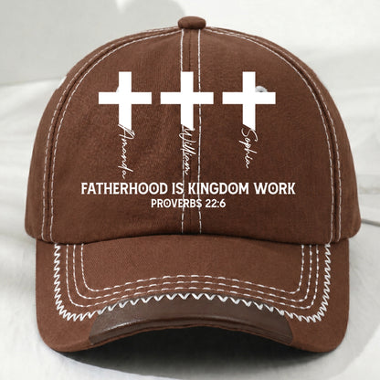 Fatherhood Is Kingdom Work Cross And Name, Gift For Christian | Personalized Vintage Soft Baseball Cap