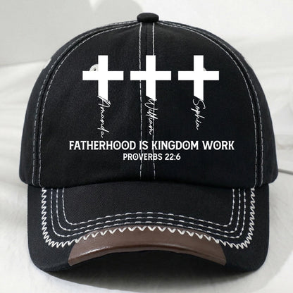 Fatherhood Is Kingdom Work Cross And Name, Gift For Christian | Personalized Vintage Soft Baseball Cap