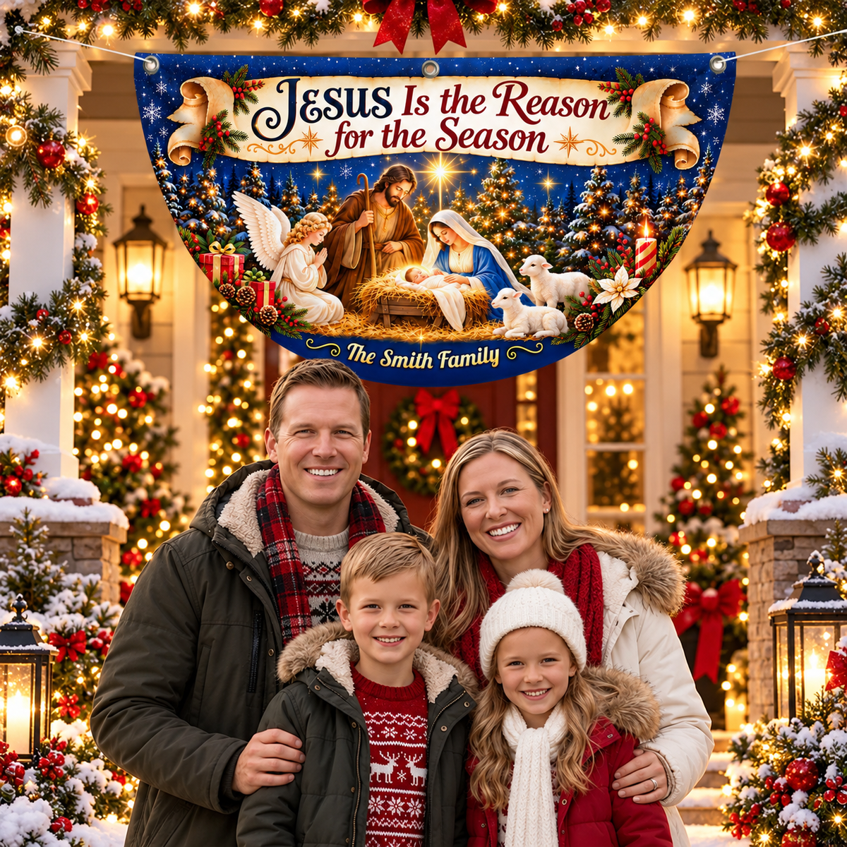 Jesus Is the Reason, Gift For Family - Personalized Non-Pleated Fan Flag