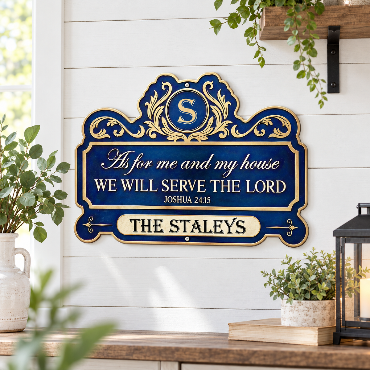 We'll Serve The Lord, Gift For Faithful Homeowner - Personalized Custom Shaped Metal Sign