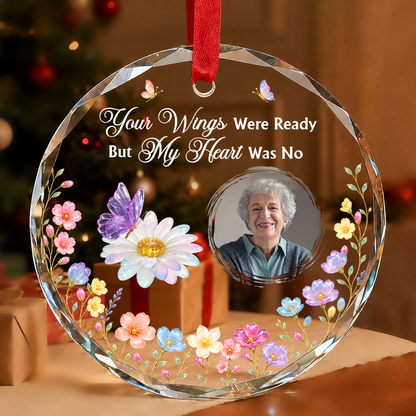 Remembrance Gemstone Butterfly, Gift For Loved One - Personalized Round Shaped Glass Ornament