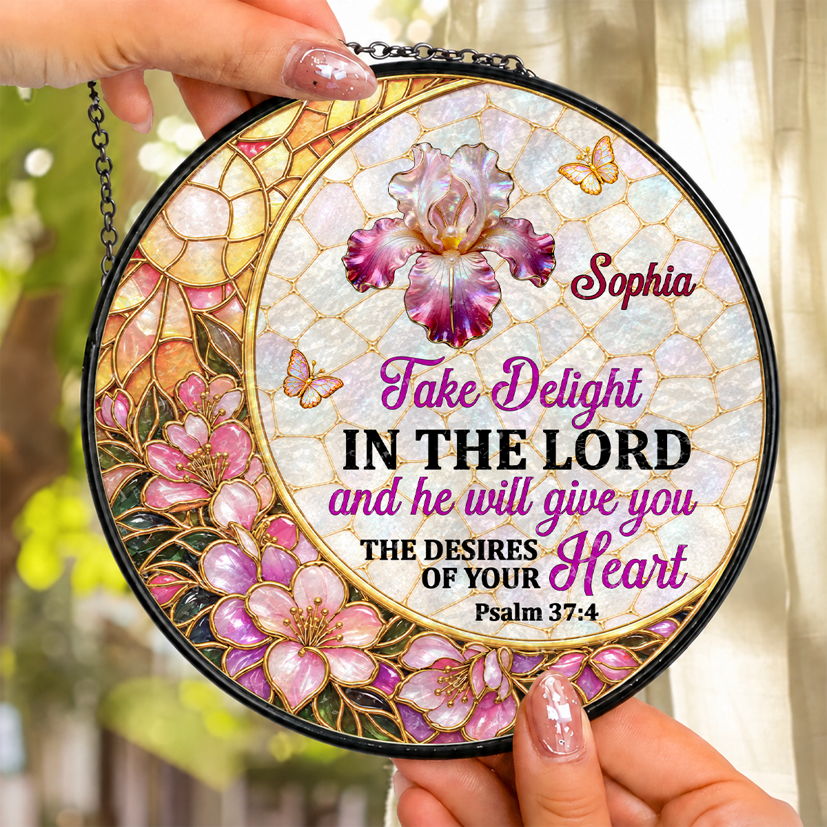 Take Delight In The Lord, Christian Gifts For Mom | Personalized Stained Glass Window Hanging Suncatcher