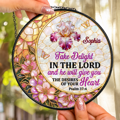 Take Delight In The Lord, Christian Gifts For Mom | Personalized Stained Glass Window Hanging Suncatcher