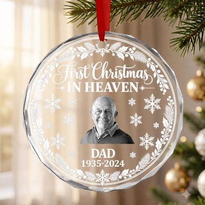 First Christmas In Heaven, Christmas Gifts For Family - Personalized Custom Glass Ornament