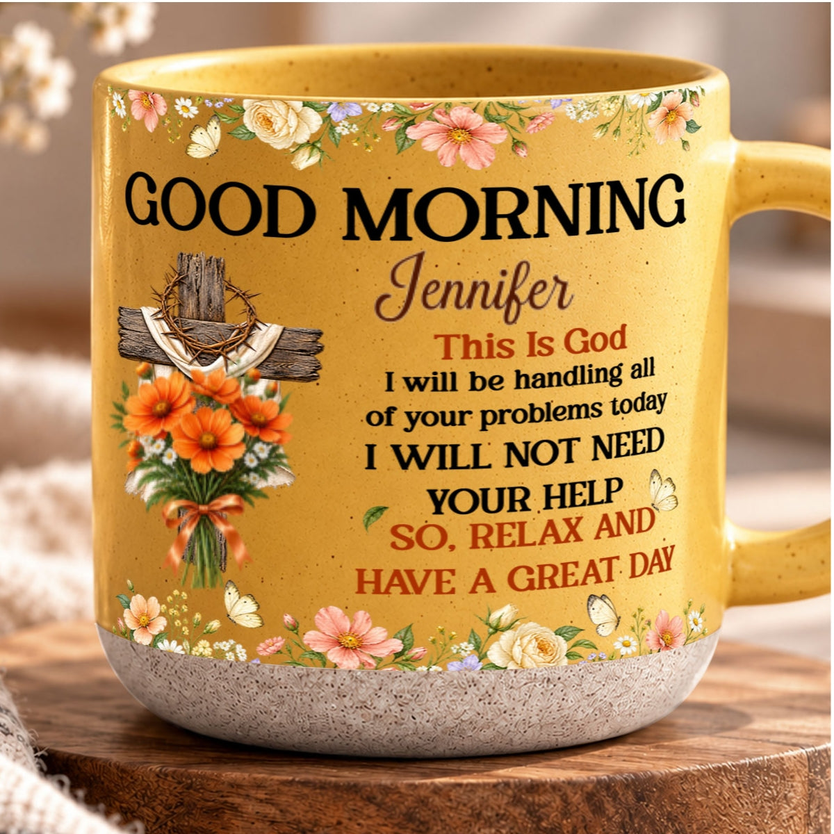 Birth Flower Bouquet Good Morning This Is God, Gift For Loved One | Personalized Pottery Mug