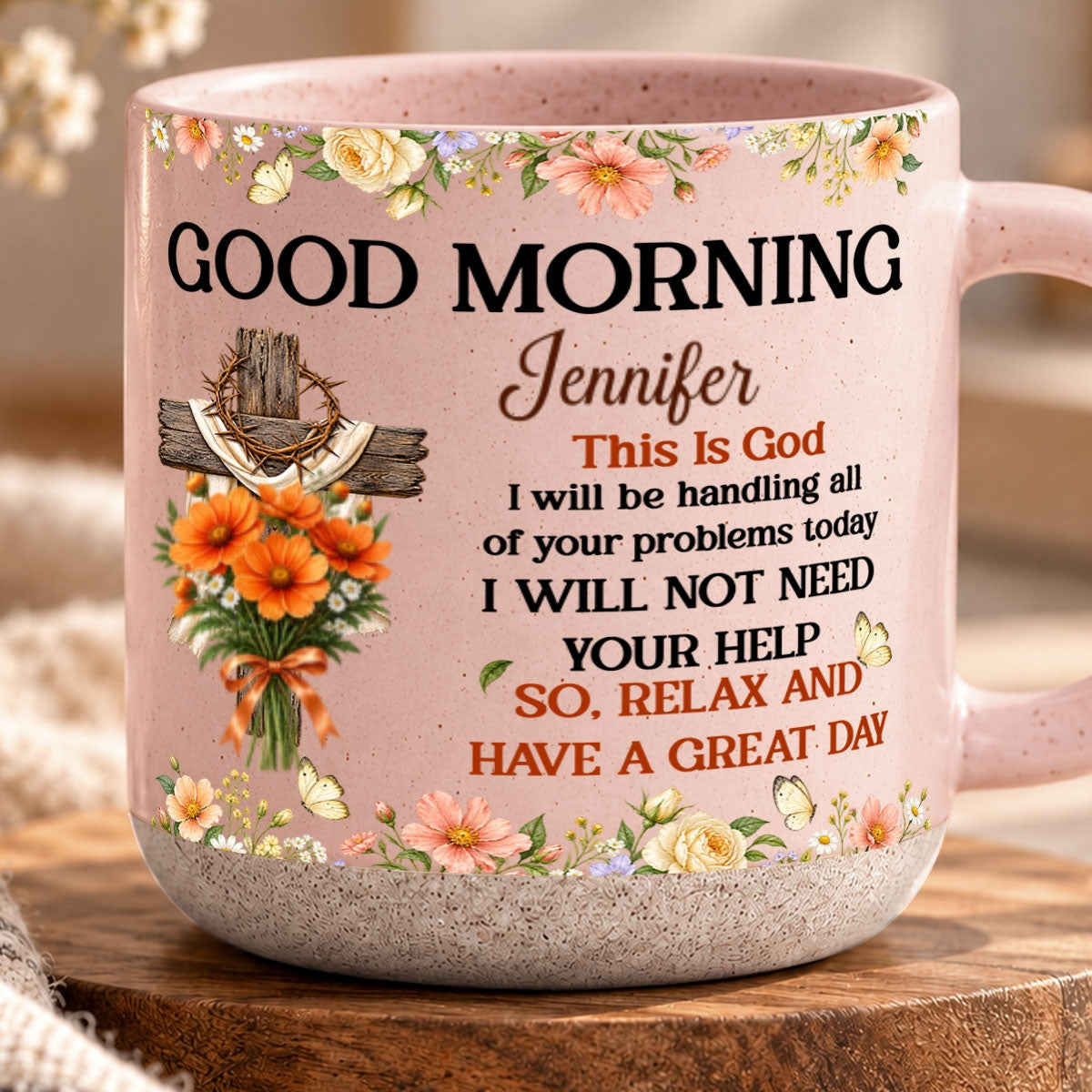 Birth Flower Bouquet Good Morning This Is God, Gift For Loved One | Personalized Pottery Mug