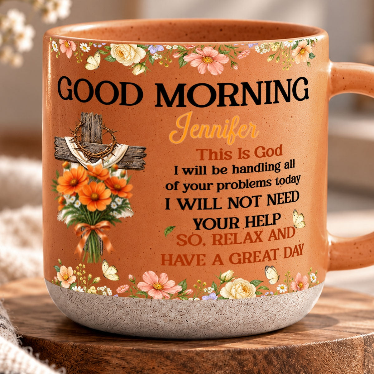 Birth Flower Bouquet Good Morning This Is God, Gift For Loved One | Personalized Pottery Mug