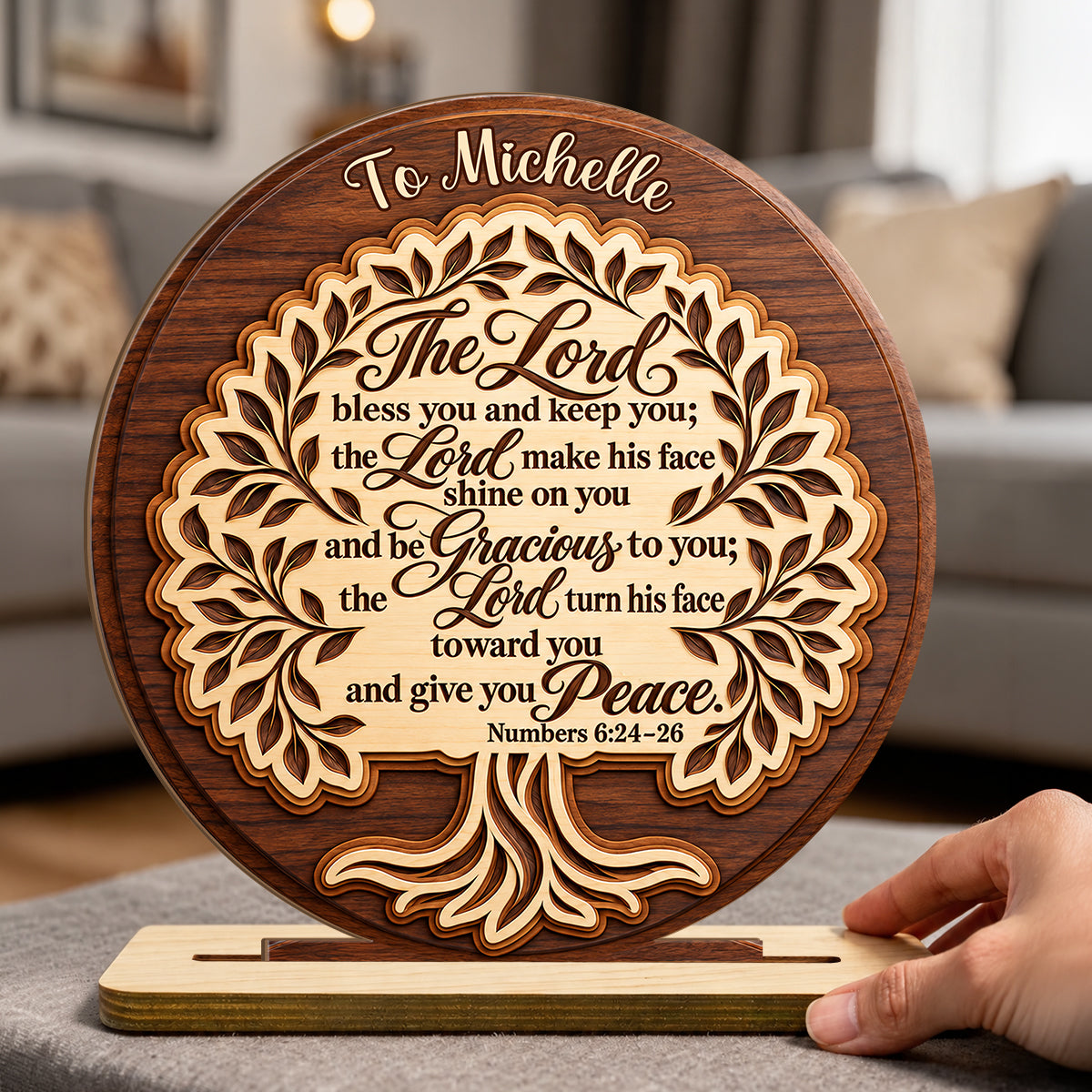 The Lord Bless You And Keep You, Personalized Gift | Personalized 2-Layer Wood Plaque With Flat Base