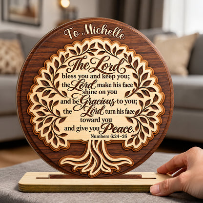 The Lord Bless You And Keep You, Personalized Gift | Personalized 2-Layer Wood Plaque With Flat Base