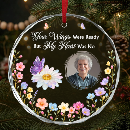 Remembrance Gemstone Butterfly, Gift For Loved One - Personalized Round Shaped Glass Ornament