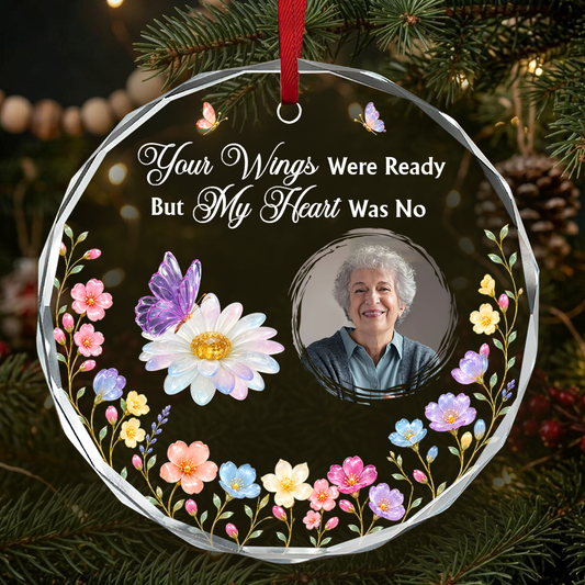 Remembrance Gemstone Butterfly, Gift For Loved One - Personalized Round Shaped Glass Ornament