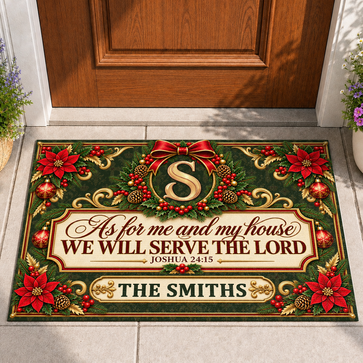 As For Me And My House We Will Serve The Lord, Gift For Christian Homeowner | Personalized Doormat